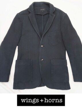 Wings + Horns Men's Black Casual Jersey 2 Button Cotton Blazer Jacket S